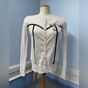 Obey pale pink Cream Bow Accent Cardigan with Black Piping